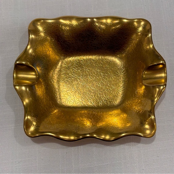 Pair of Vintage Pickard 24k Gold Encrusted 5"×4" Ashtrays Made In USA #136 - Picture 5 of 7